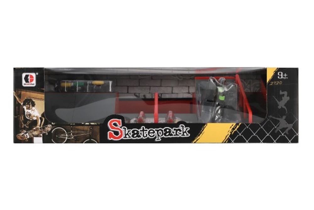 Skatepark, Prstové kolo, skateboard s rampou a doplňky 43x25x12 cm