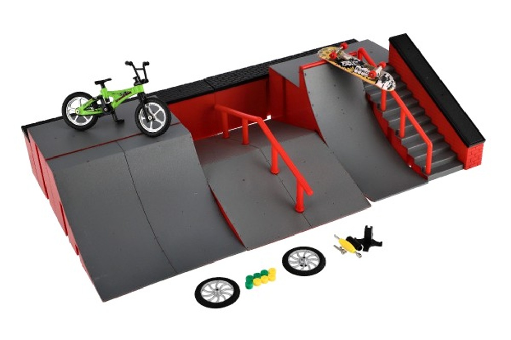 Skatepark, Prstové kolo, skateboard s rampou a doplňky 43x25x12 cm