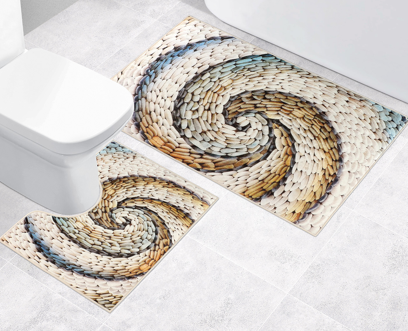 Bellatex Koupelnová předložka 3D tisk sada, Oblázek béžový - 60x100, 60x50 cm
