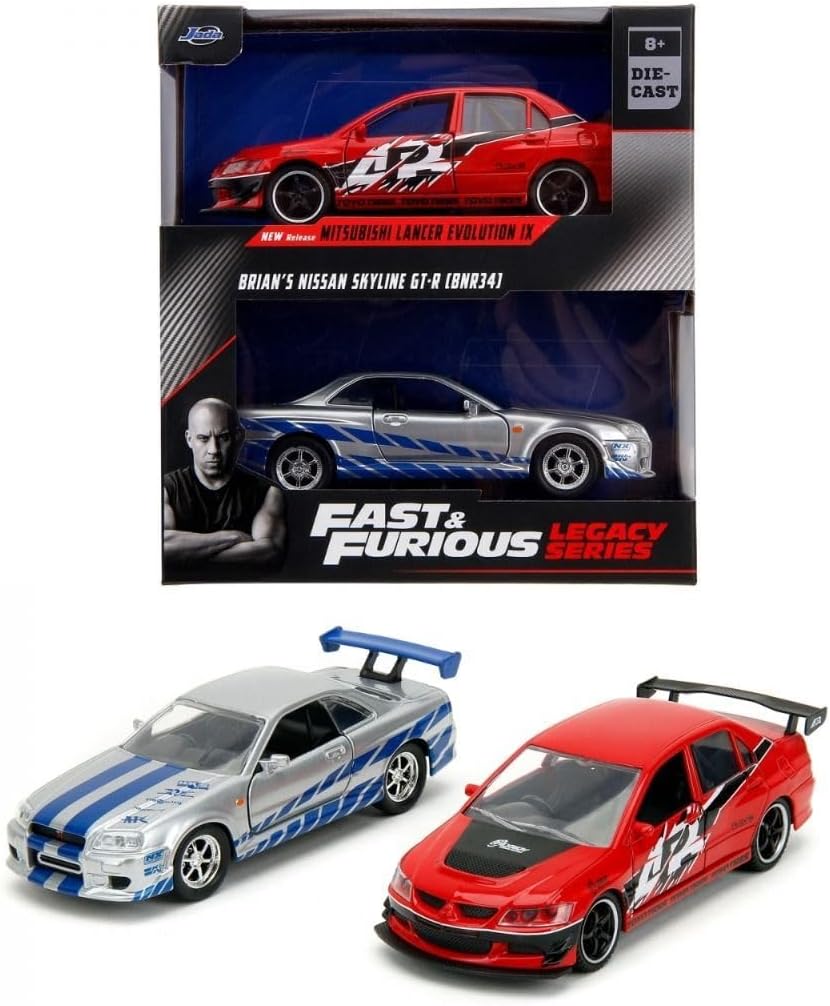 Rychle a zběsile Twin Pack 2006 Mitsubishi Lancer Evo IX, Brianův Nissan Skyline GTR R34, 1:32