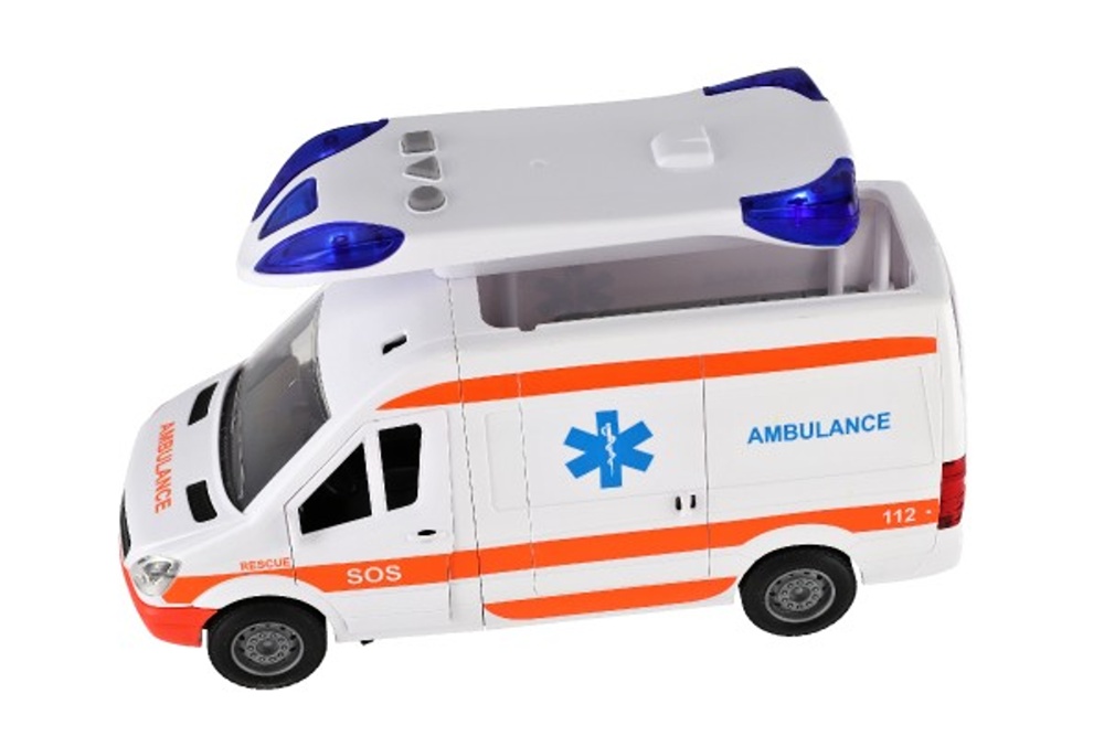 Ambulance na setrvačník se světlem a zvukem, 37x18x11cm