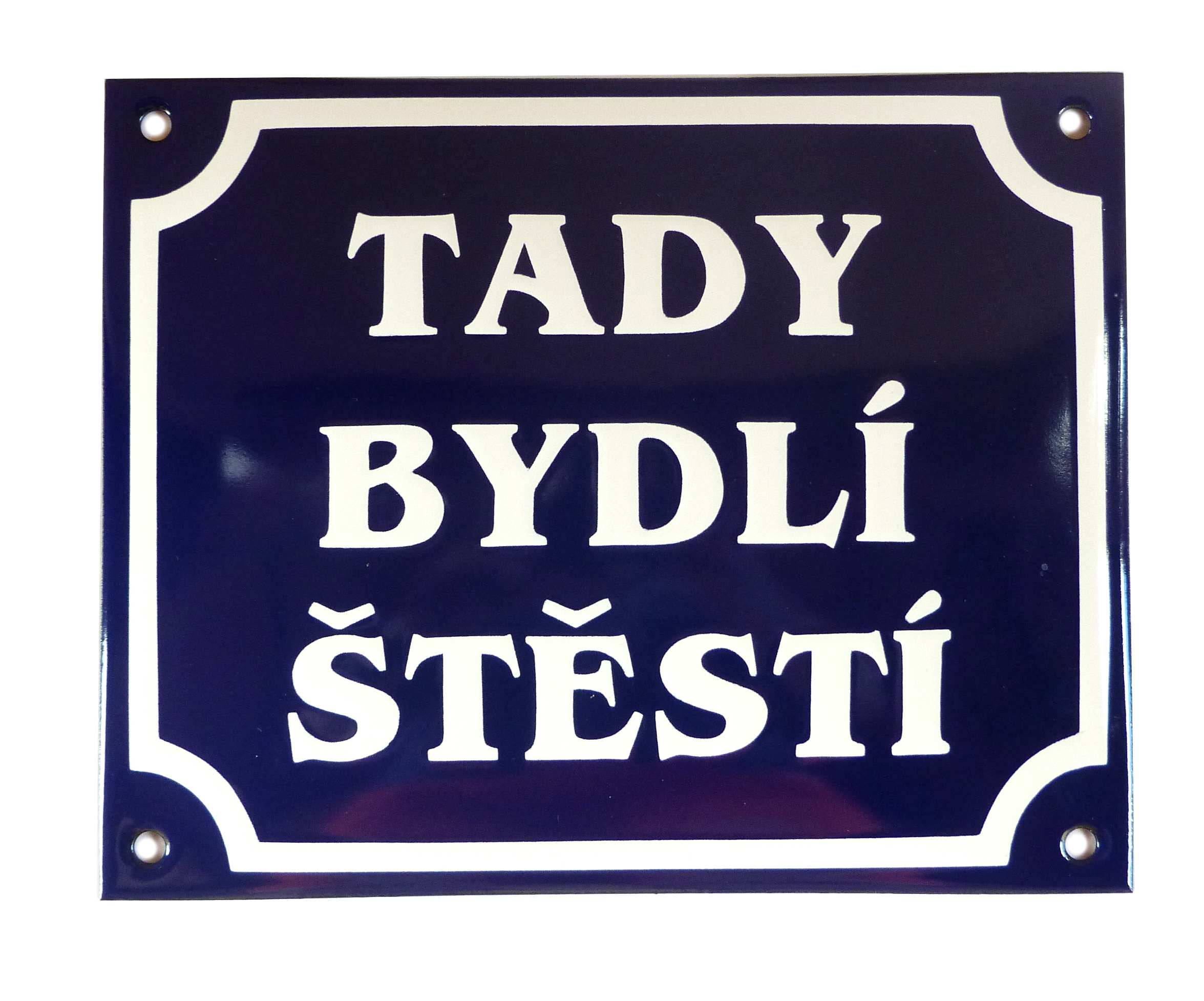Smaltovaná cedule, Tady bydlí štěstí, Modrá 200x160 mm