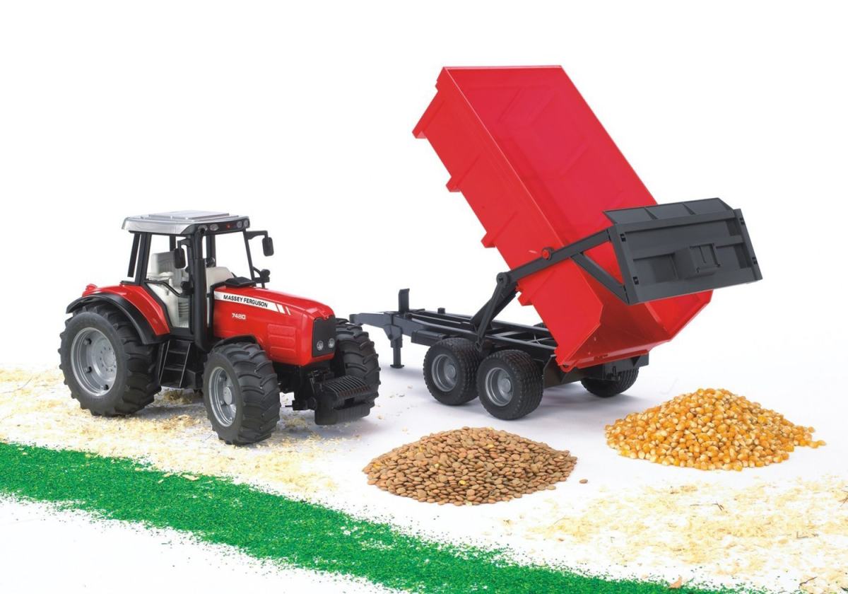 Bruder 2045 Traktor Massey Ferguson 7480 s přívěsem červený