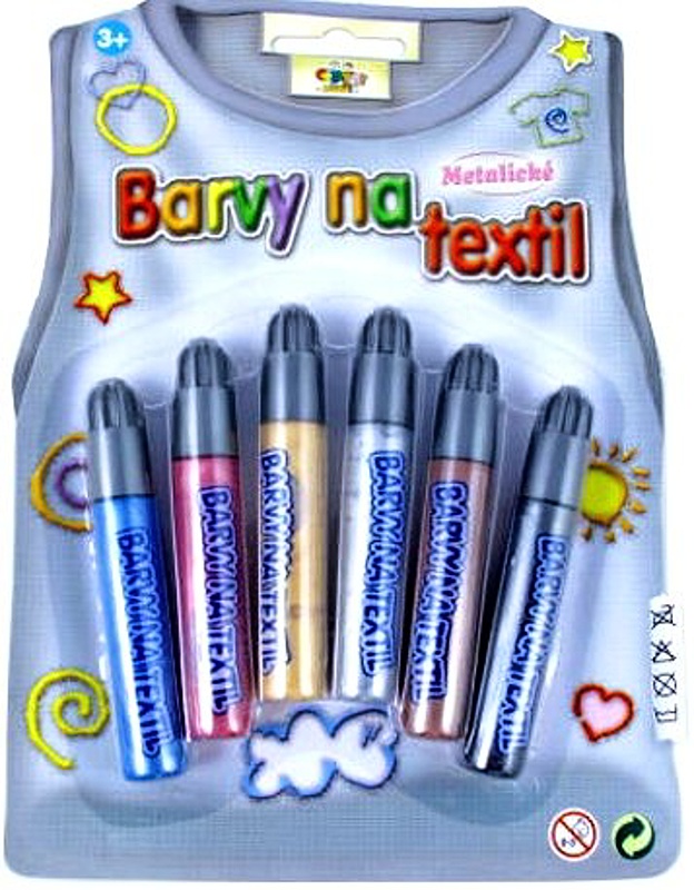 Metalické barvy na textil 6 ks