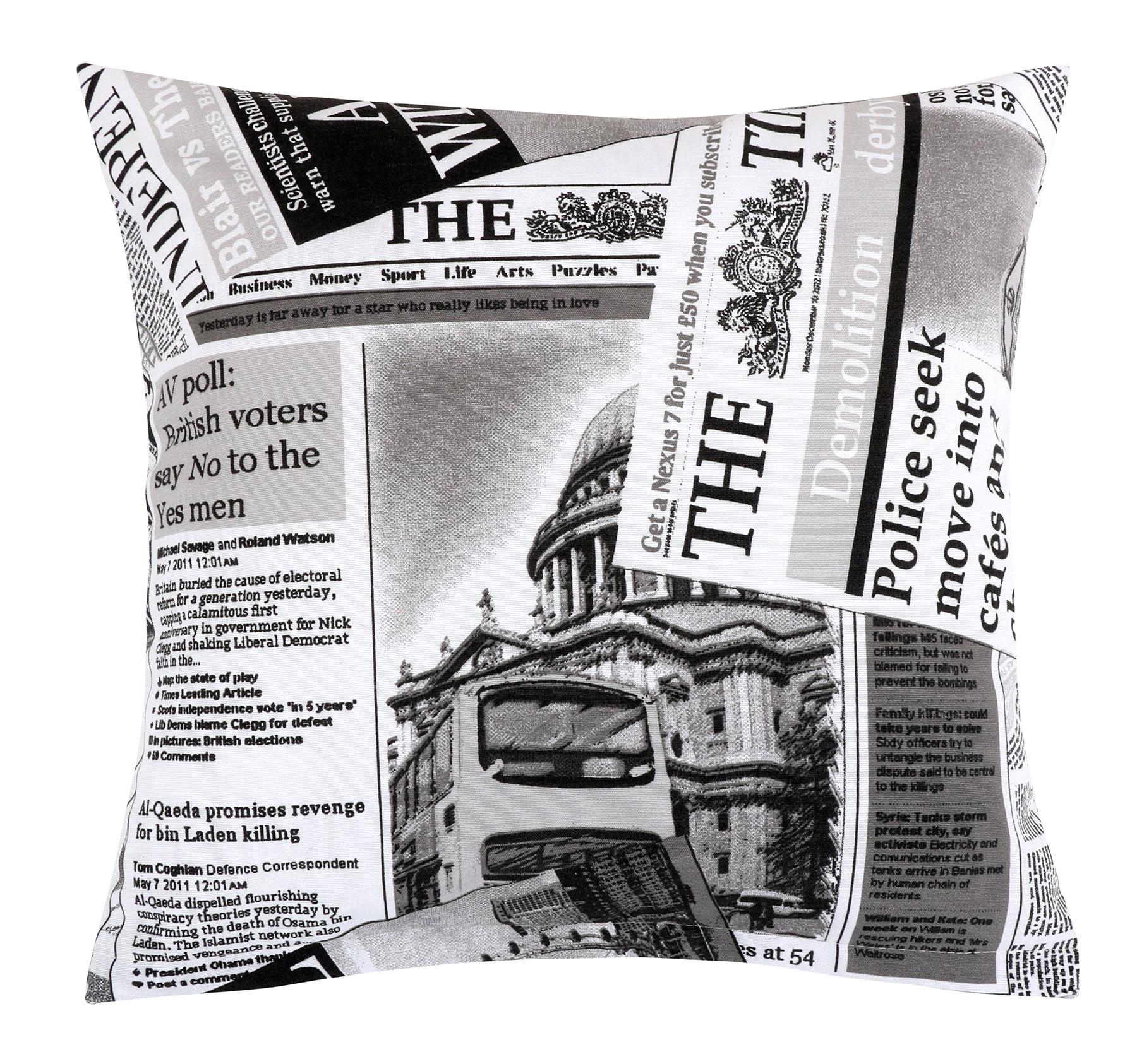 Bellatex Polštářek EMA, Noviny černé - 45x45 cm