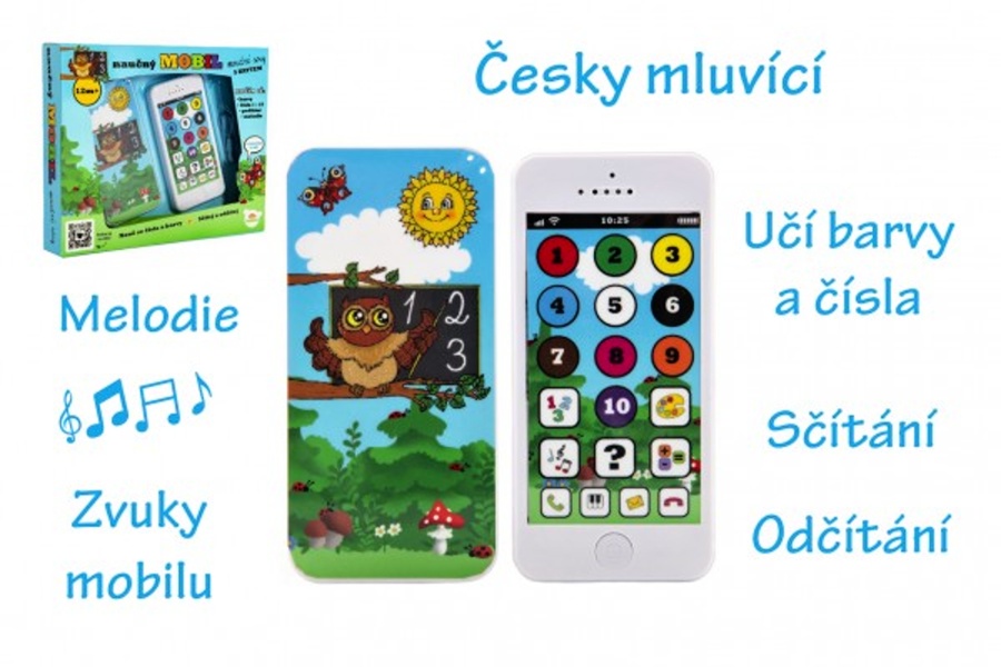 Dětský naučný mobilní telefon Moudré sovy, 22x18x3,5cm