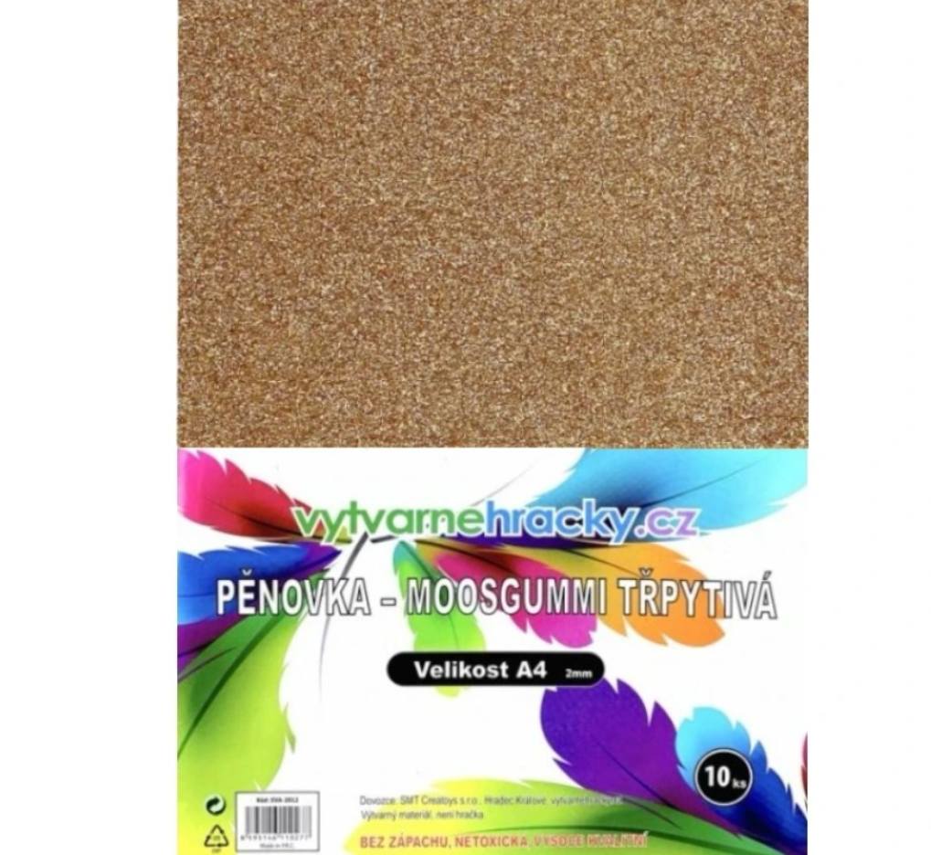 Třpytivá pěnovka Moosgummi Rose Gold 10 ks, A4