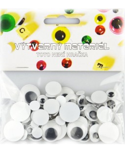 Pohyblivé černobílé oči, mix velikostí 75 ks