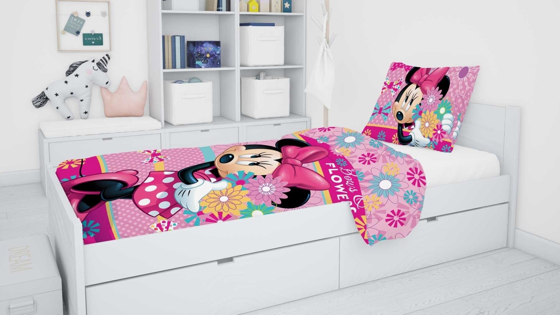 Jerry Fabrics, bavlněné povlečení Minnie a květiny, 140x200, 90x70cm