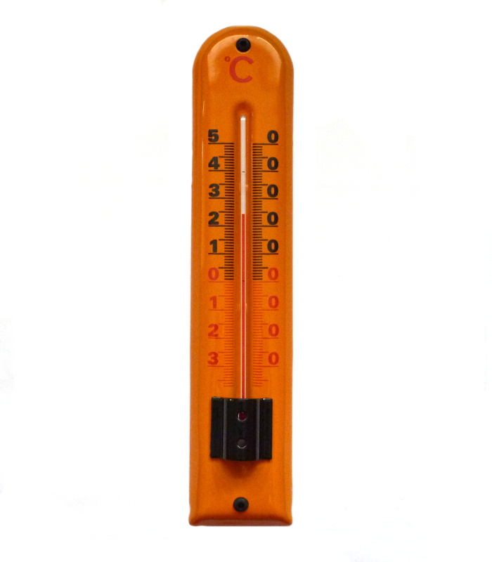 Venkovní smaltovaný teploměr Klasik, Oranžový 300 x 65 mm