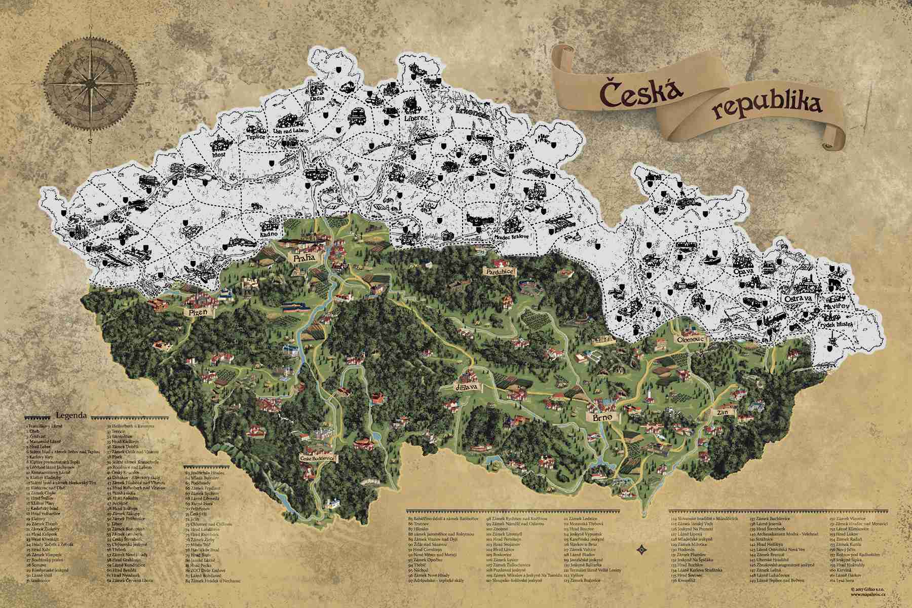 Giftio Stírací mapa Česká republika Deluxe XL, Stříbrná