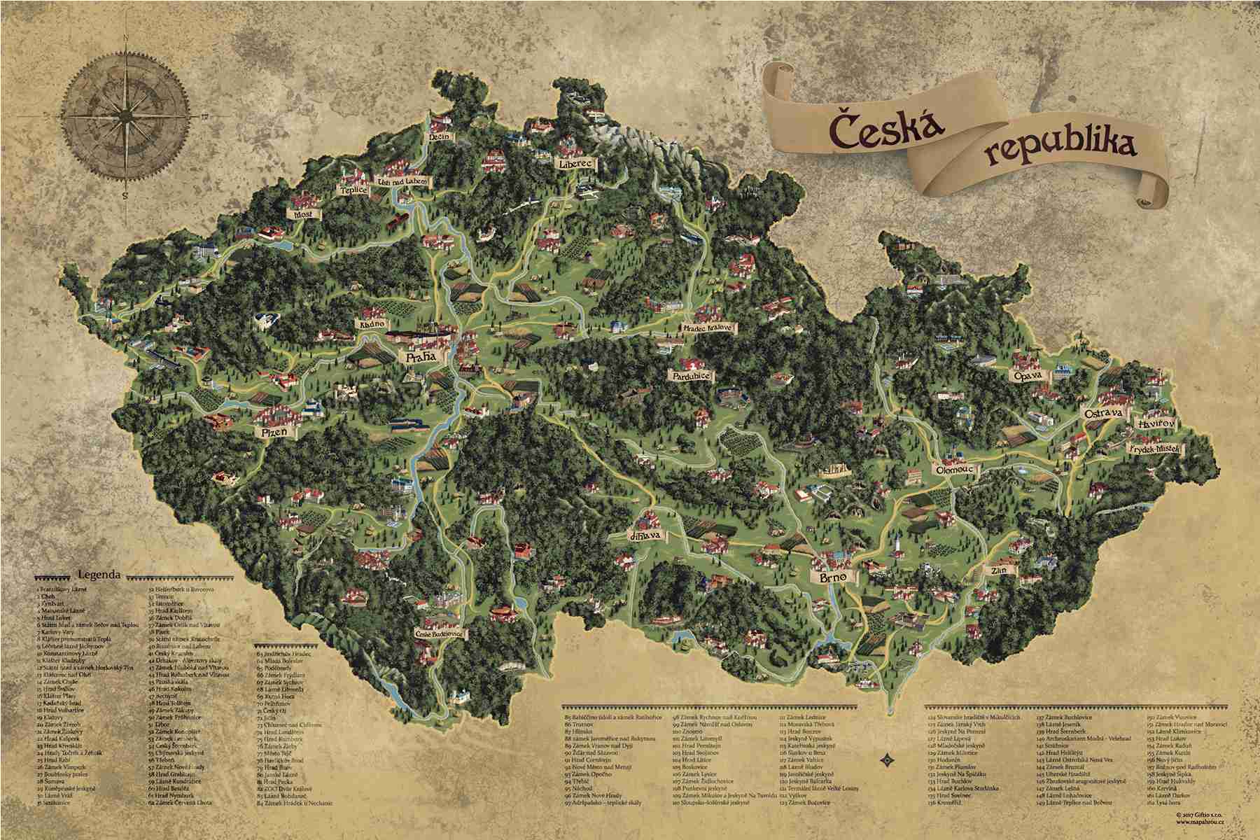Giftio Stírací mapa Česká republika Deluxe XL, Zlatá