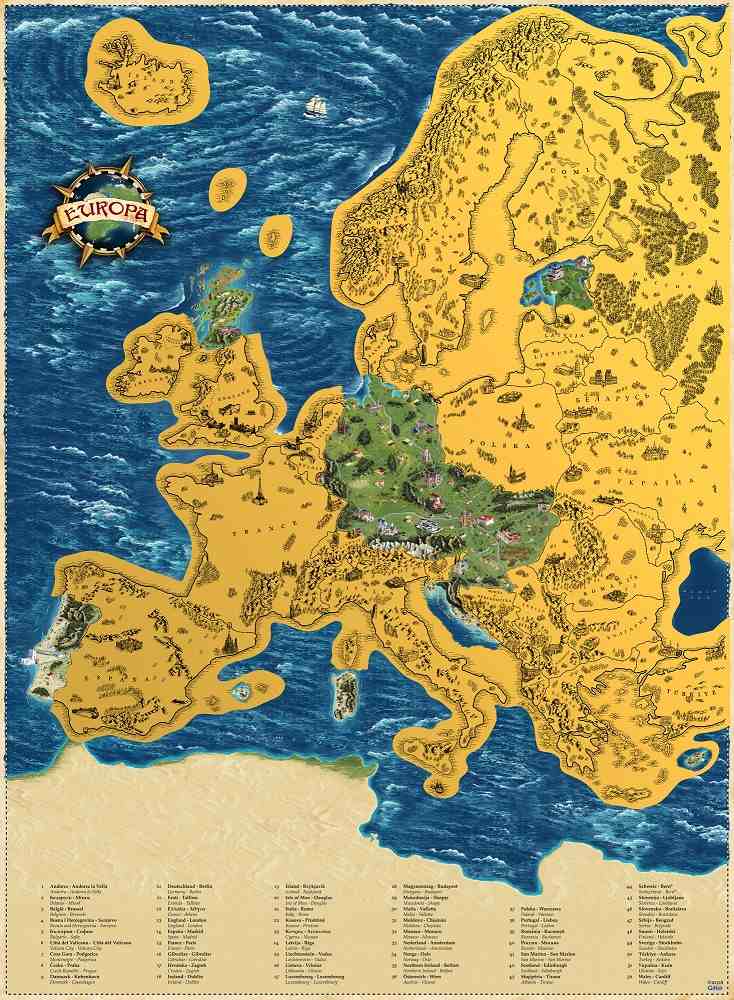 Stírací mapa Evropy XL, Zlatá