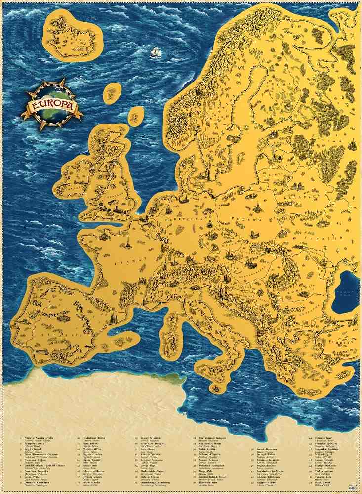 Stírací mapa Evropy XL, Zlatá
