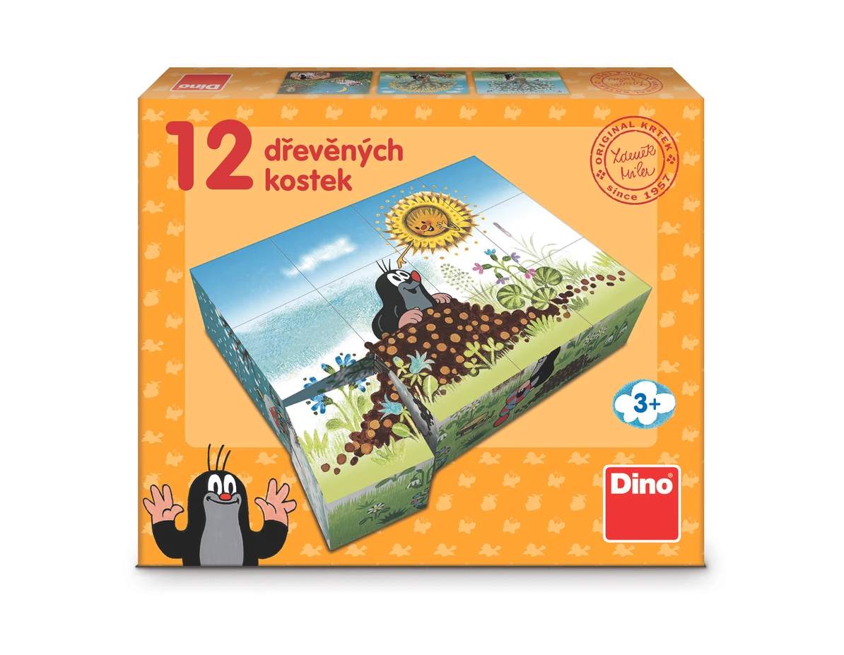 Dino Dřevěné licenční kostky Krtkův rok, 12 kostek