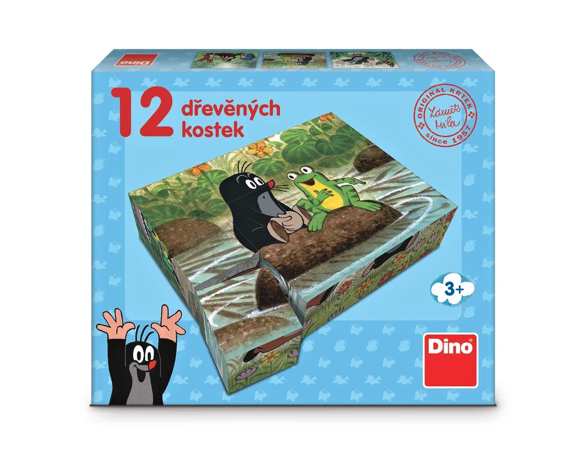 Dino Dřevěné licenční kostky Krtek a zvířátka, 12 kostek