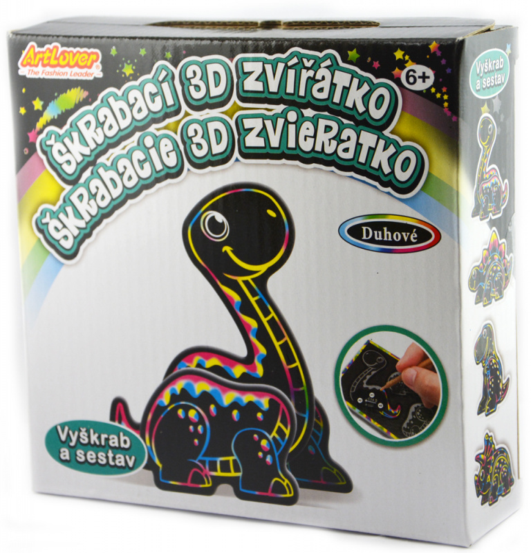 ArtLover škrabací 3D obrázek Duhové zvířátko - Dinosaurus
