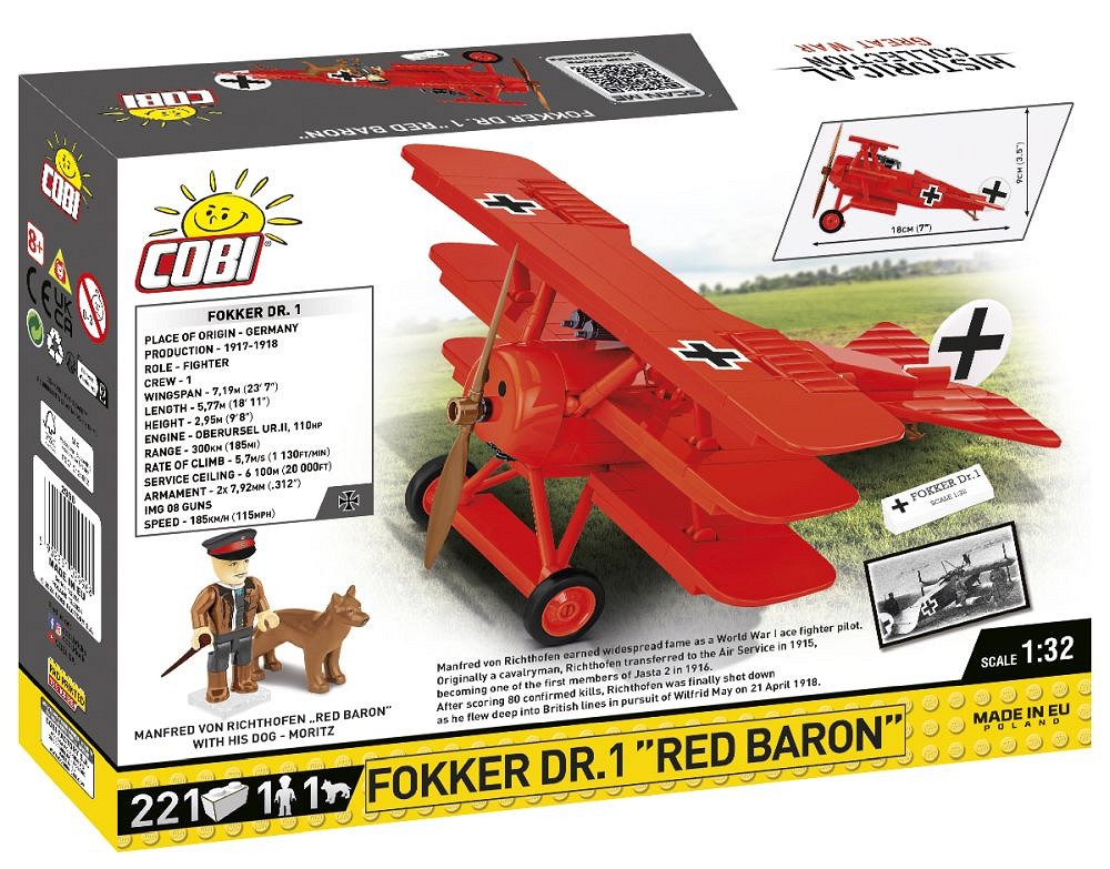 Cobi 2996 Great War Fokker Dr. I Red Baron, 1:32, 221 kostek
