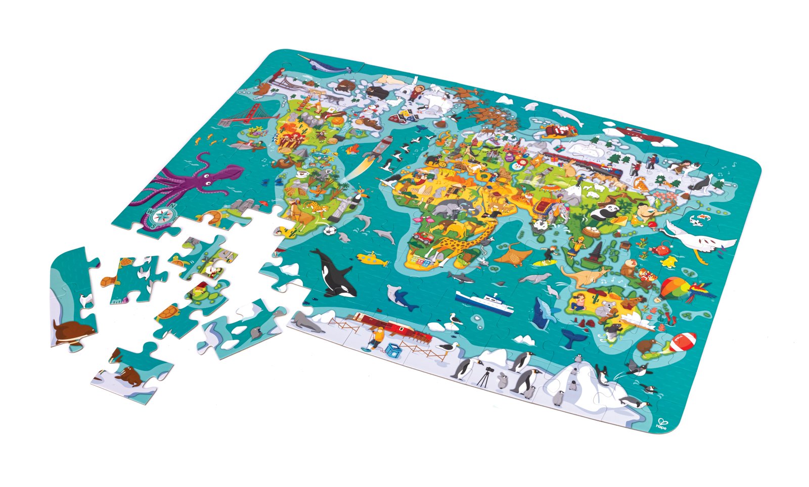 Hape Puzzle Mapa světa 2v1, 105 dílků