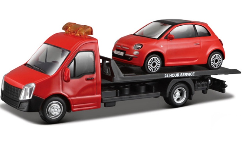 Bburago Car Hauler a Fiat 500 (red) 1:43