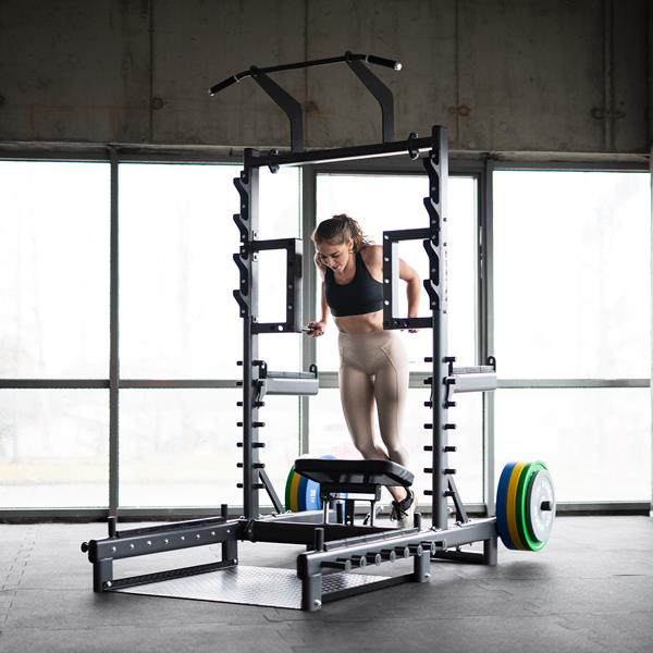 HMS SMP01 Multifunkční stojan s platformou pro zvedání činek a Hip Thrust