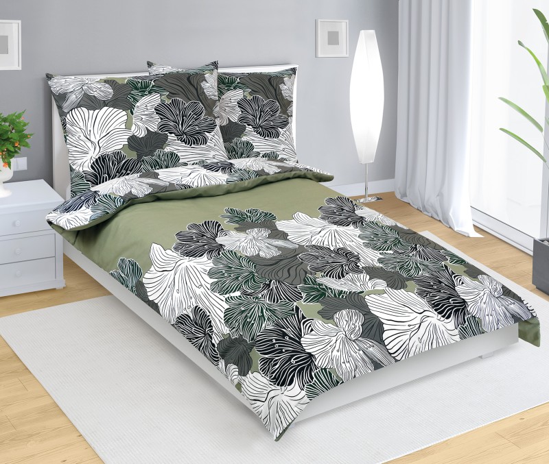 Bellatex Povlečení bavlna, Květ khaki zelený - 140x200, 70x90 cm