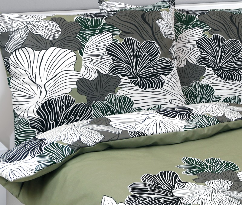 Bellatex Povlečení bavlna, Květ khaki zelený - 140x200, 70x90 cm