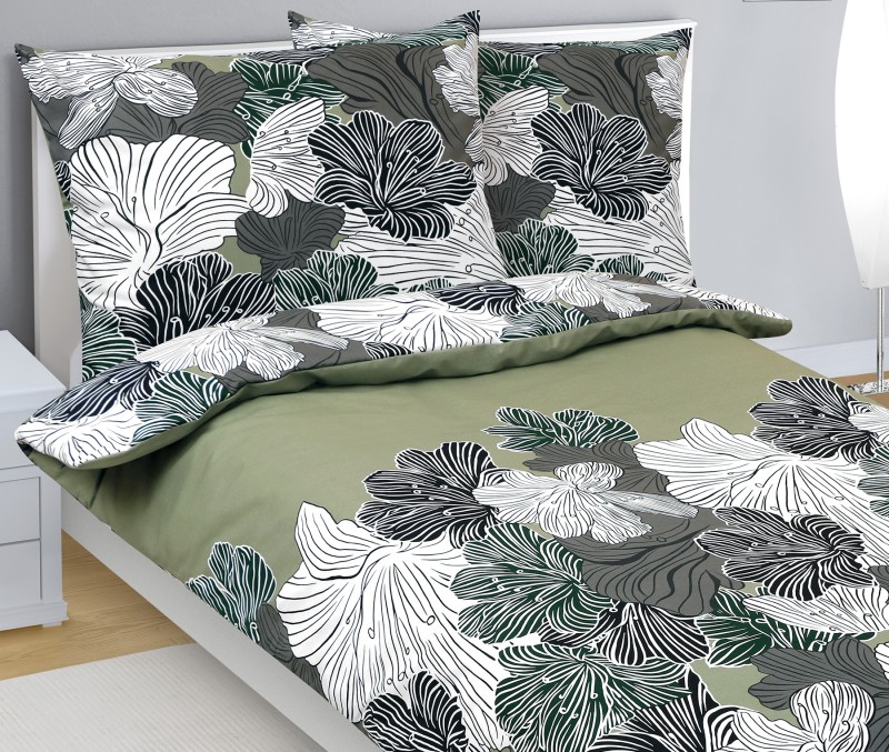 Bellatex Povlečení bavlna, Květ khaki zelený - 140x200, 70x90 cm