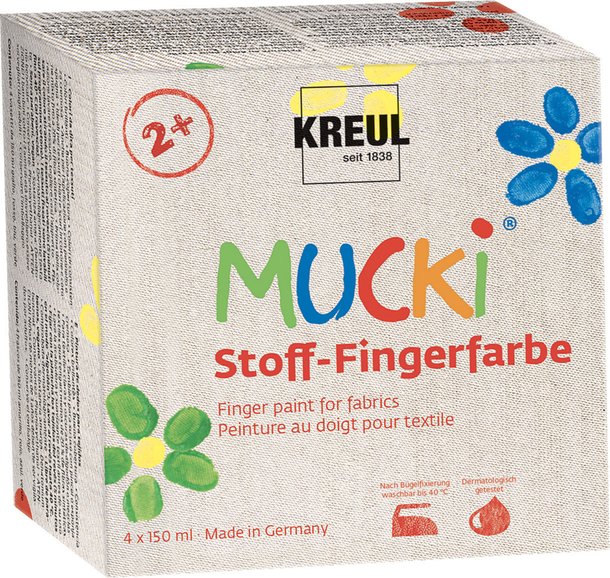 MUCKI sada prstových barev na textil, 4x150ml