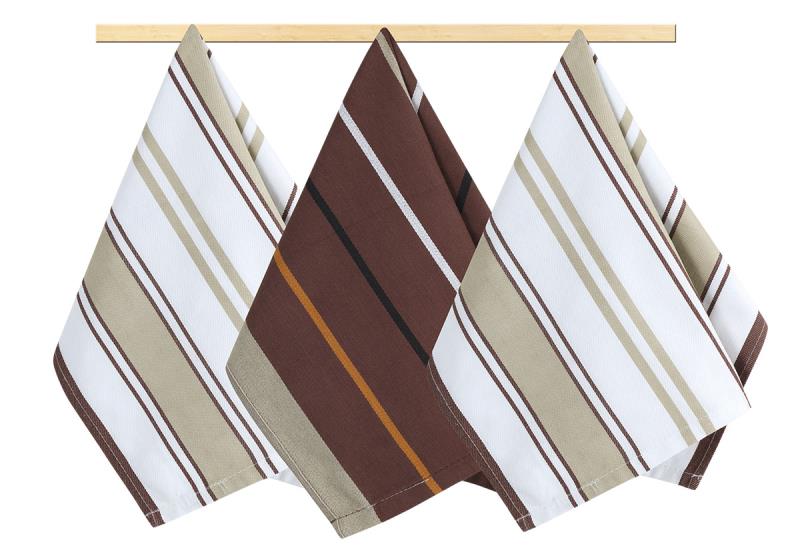 Bellatex kuchyňské utěrky Hnědo-béžový proužek 3 ks, 50x70 cm