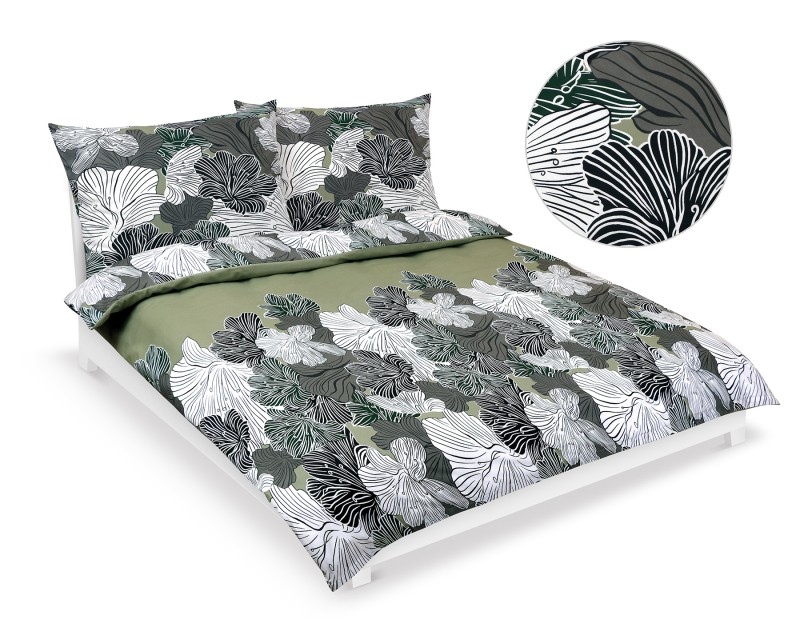 Bellatex Povlečení bavlna, Květ khaki zelený - 180x220, 2ks 70x90cm