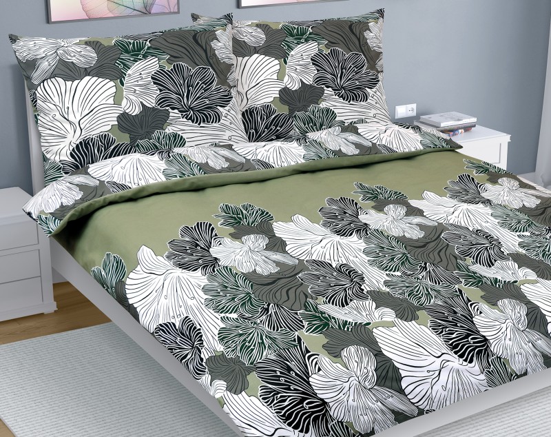 Bellatex Povlečení bavlna, Květ khaki zelený - 200x200, 2ks 70x90cm