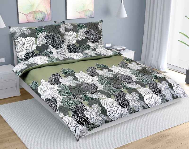 Bellatex Povlečení bavlna, Květ khaki zelený - 220x200, 2ks 70x90cm