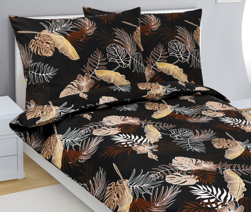 Bellatex Povlečení bavlna, Monstera tmavě hnědá - 140x200, 70x90cm