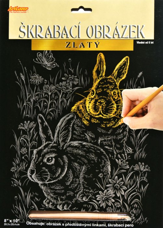 ArtLover škrabací obrázek zlatý, Zajíci - 25x20 cm