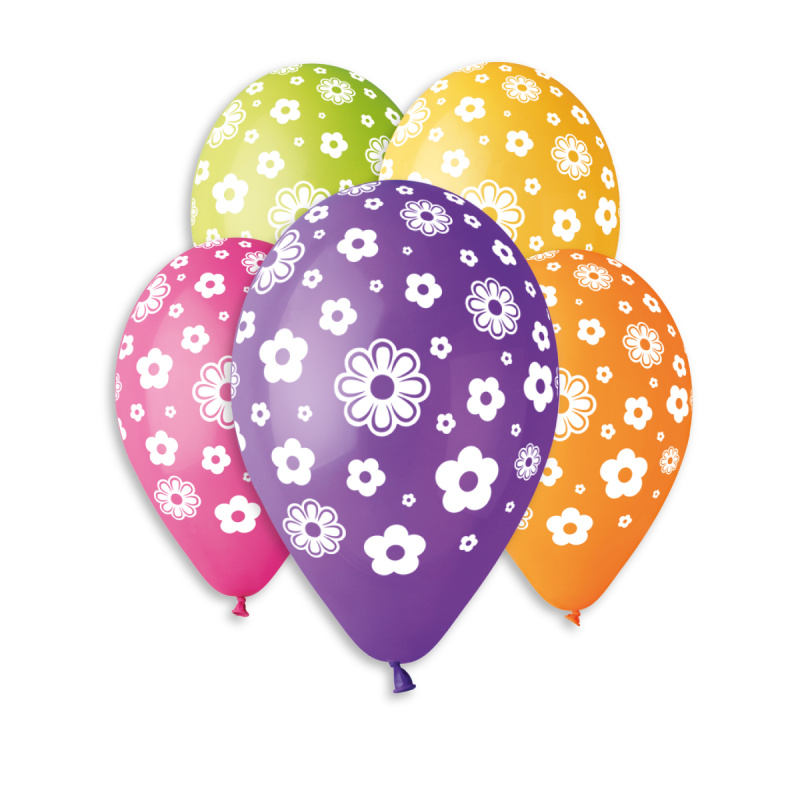 Nafukovací balonky s potiskem kytiček průměr 30cm, 5ks