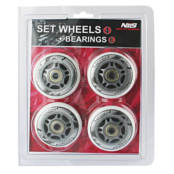 Nils Extreme Kolečka PU 70x24 (sada 4 ks) Bílé, Ložiska ABEC 7 (sada 8 ks)