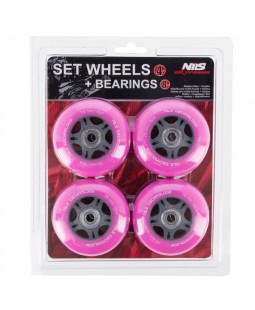 Nils Extreme Kolečka PU 76x24 (sada 4 ks) Růžové, Ložiska ABEC 7 (sada 8 ks)