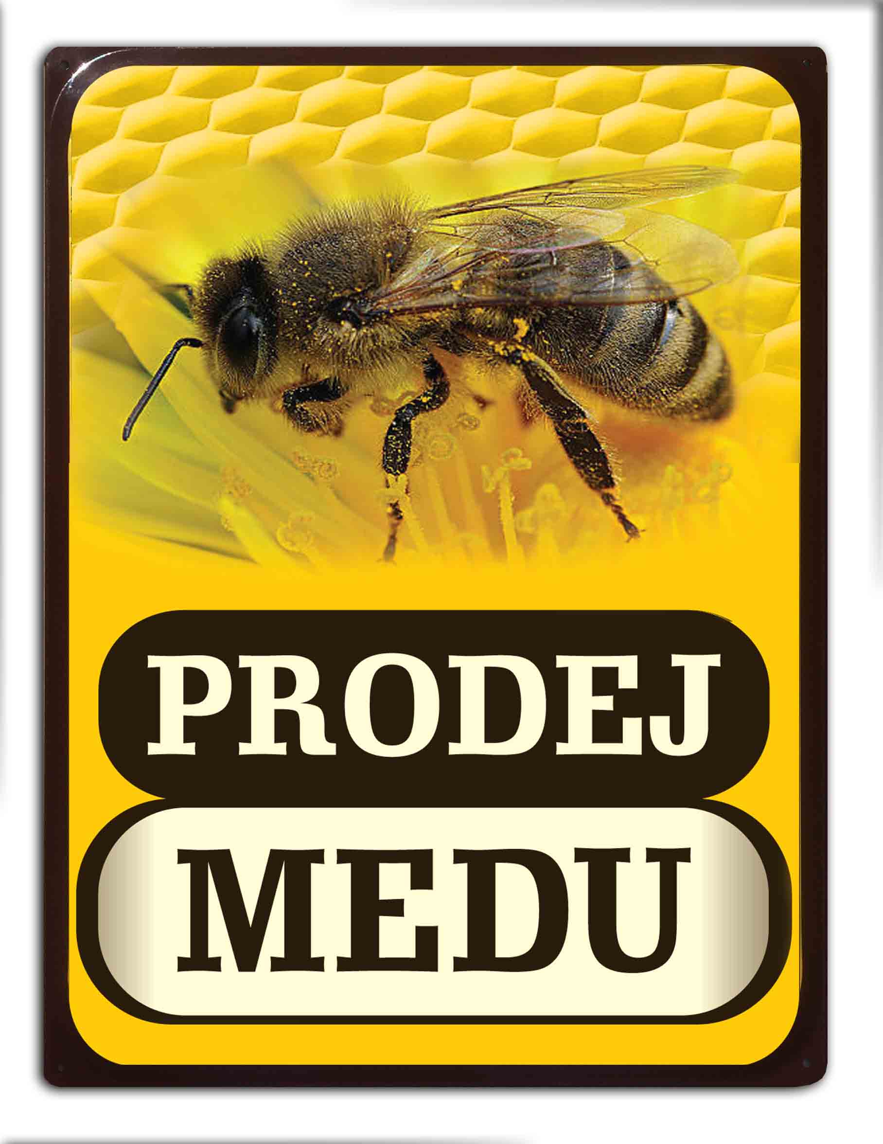 Prodej medu, Plechová cedule, velikost 297x210 mm