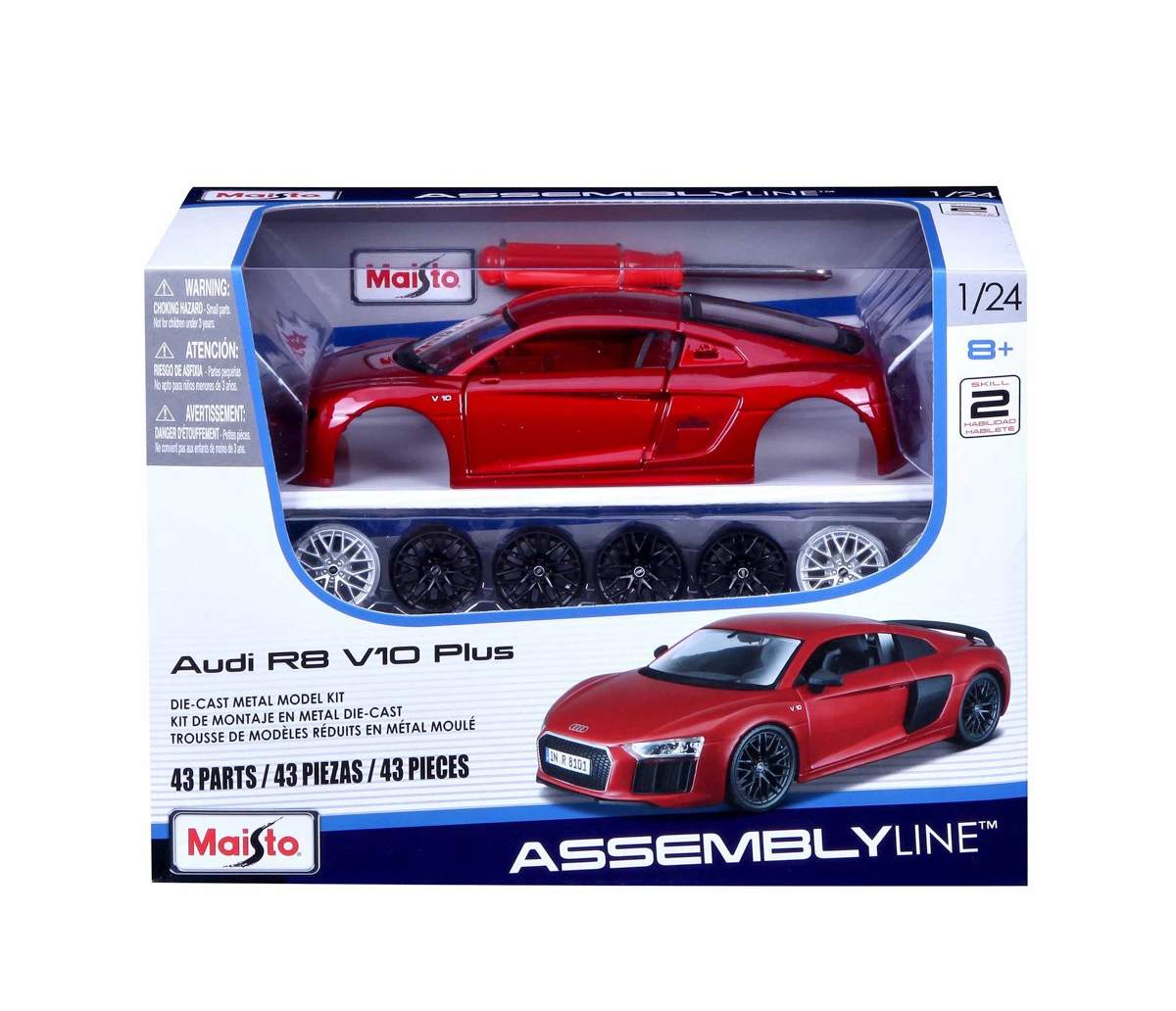 Maisto Kit Audi R8 V10 Plus, metal červená, 1:24