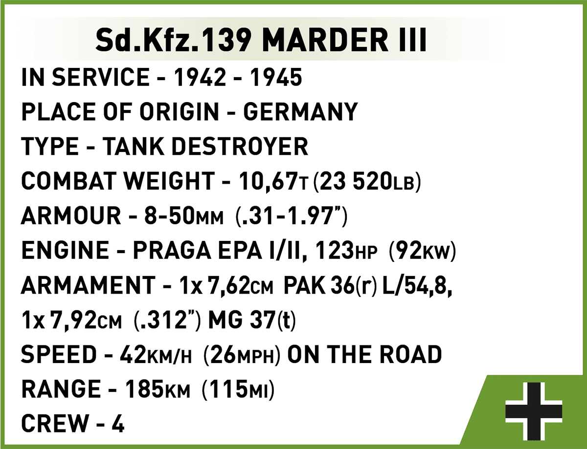 Cobi 3131 II WW German tank destroyer Sd.Kfz. 139 MARDER III, 1:35, 486 kostek