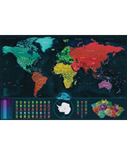 Stírací mapa světa, Česka verze Deluxe XL, Zlatá 90x60cm