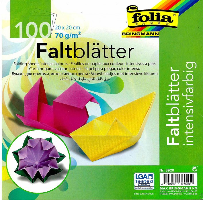 Folia Origami papír mix barev 70g/m2, 20x20 cm, 100ks