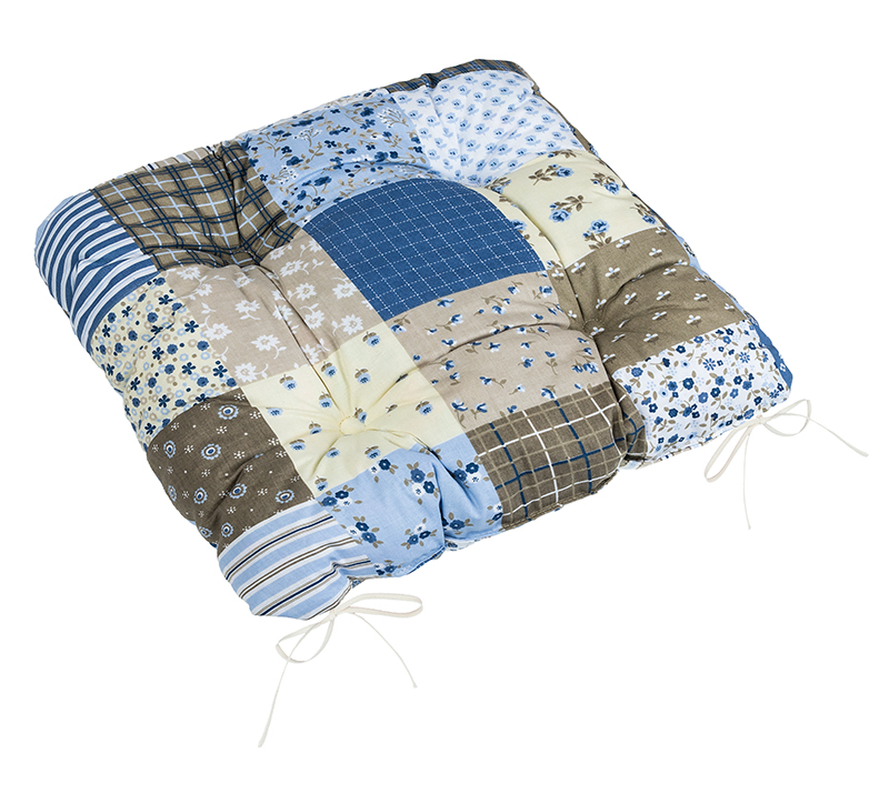 Bellatex Sedák Adéla prošívaný, Patchwork modrý - 40x40cm