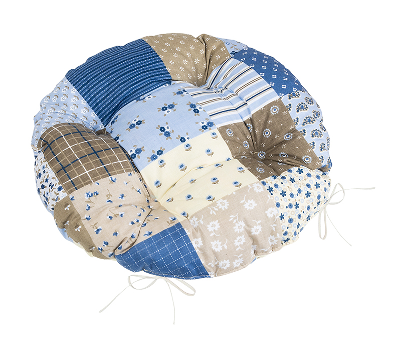 Bellatex Sedák Adéla kulatý prošívaný, Patchwork modrý - průměr 40 cm