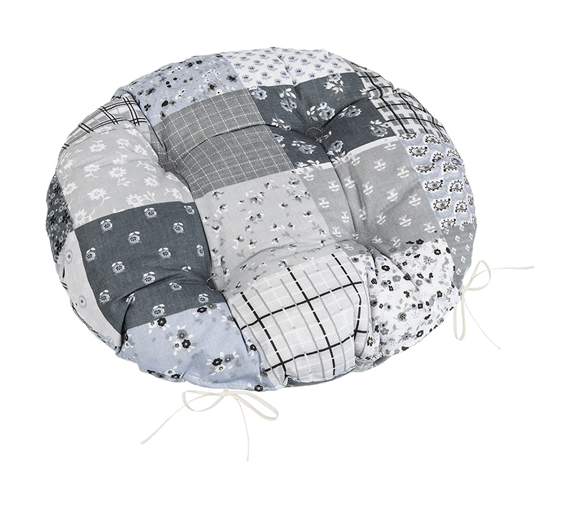 Bellatex Sedák Adéla prošívaný kulatý, Patchwork šedý - průměr 40 cm