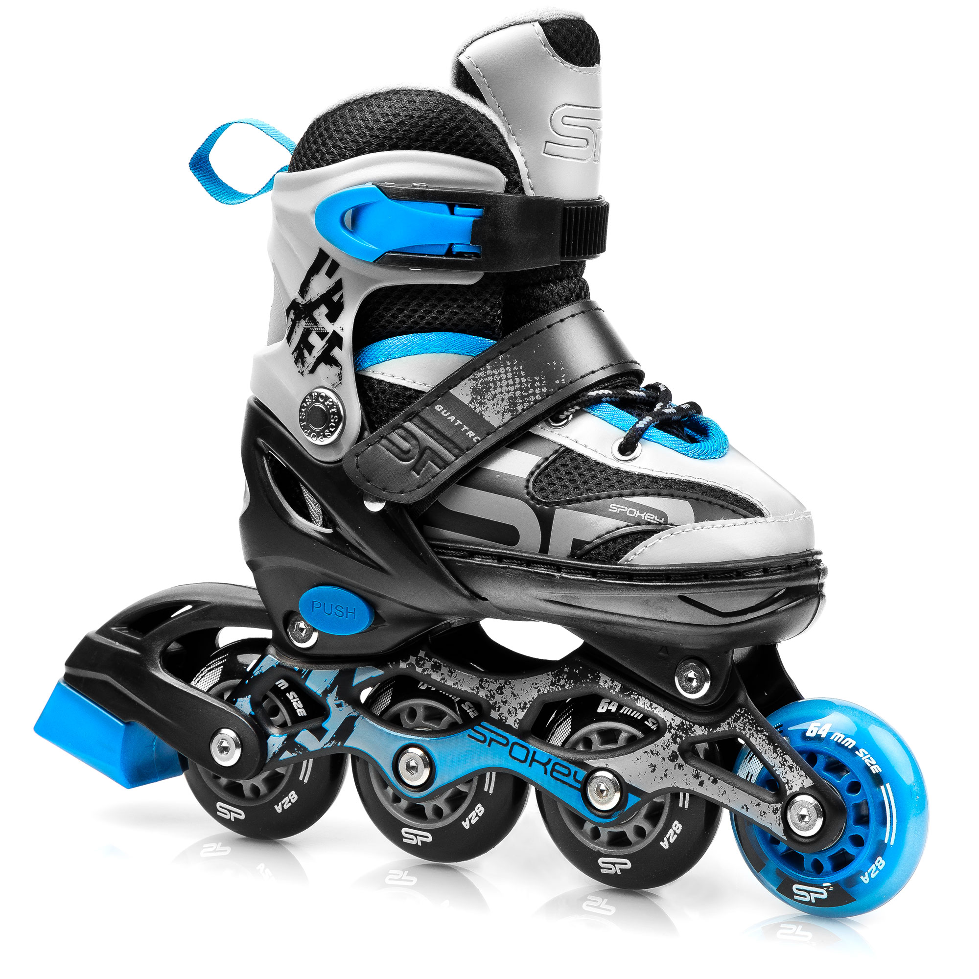 Spokey QUATTRO 4IN1 Brusle černo-šedo-modré, regulovatelné, ABEC7 Carbon, vel. 38-41