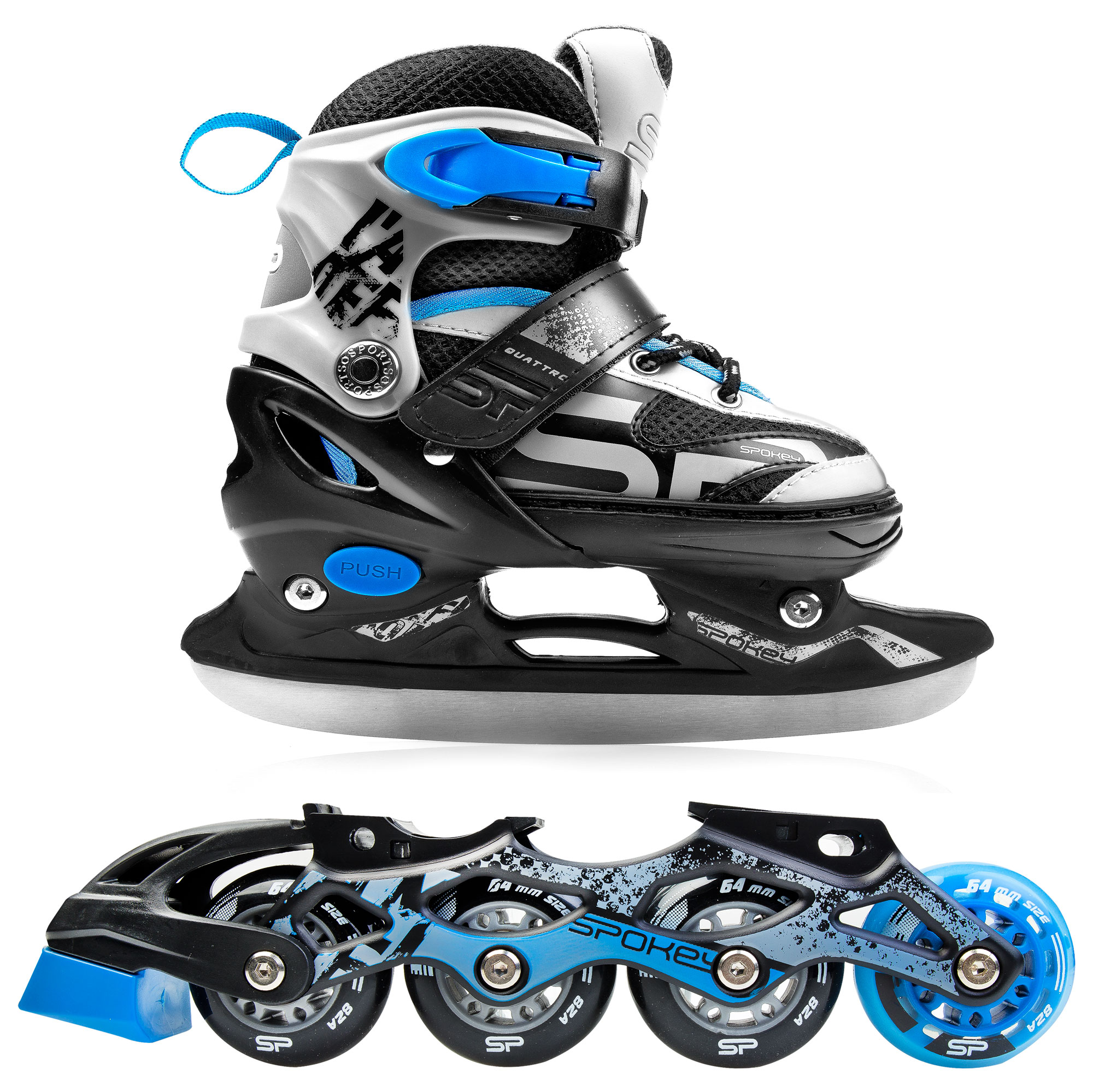 Spokey QUATTRO 4IN1 Brusle černo-šedo-modré, regulovatelné, ABEC7 Carbon, vel. 38-41