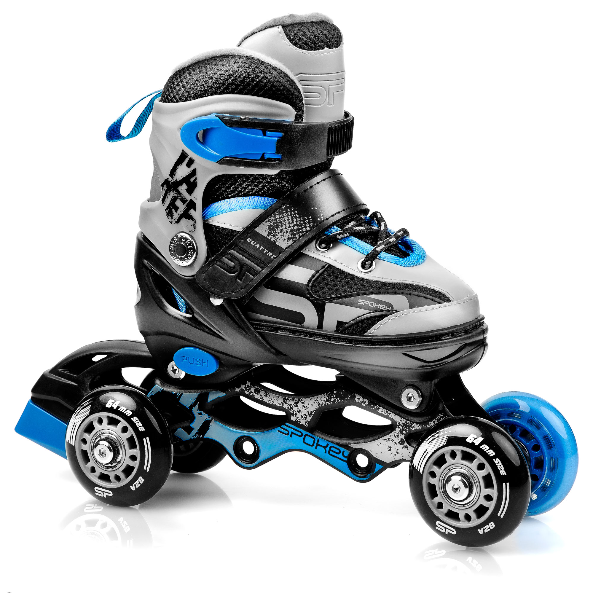 Spokey QUATTRO 4IN1 Brusle černo-šedo-modré, regulovatelné, ABEC7 Carbon, vel. 38-41