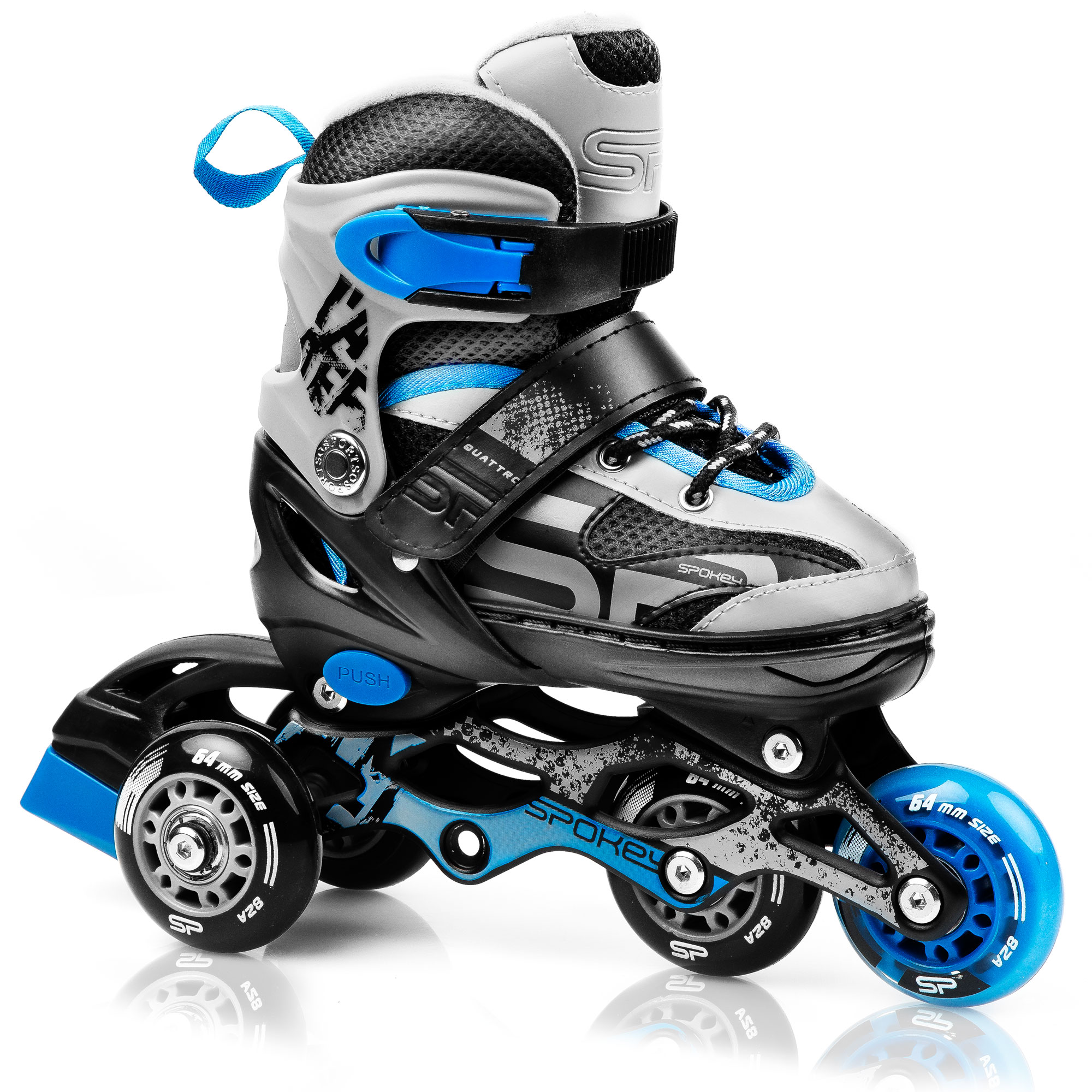 Spokey QUATTRO 4IN1 Brusle černo-šedo-modré, regulovatelné, ABEC7 Carbon, vel. 38-41